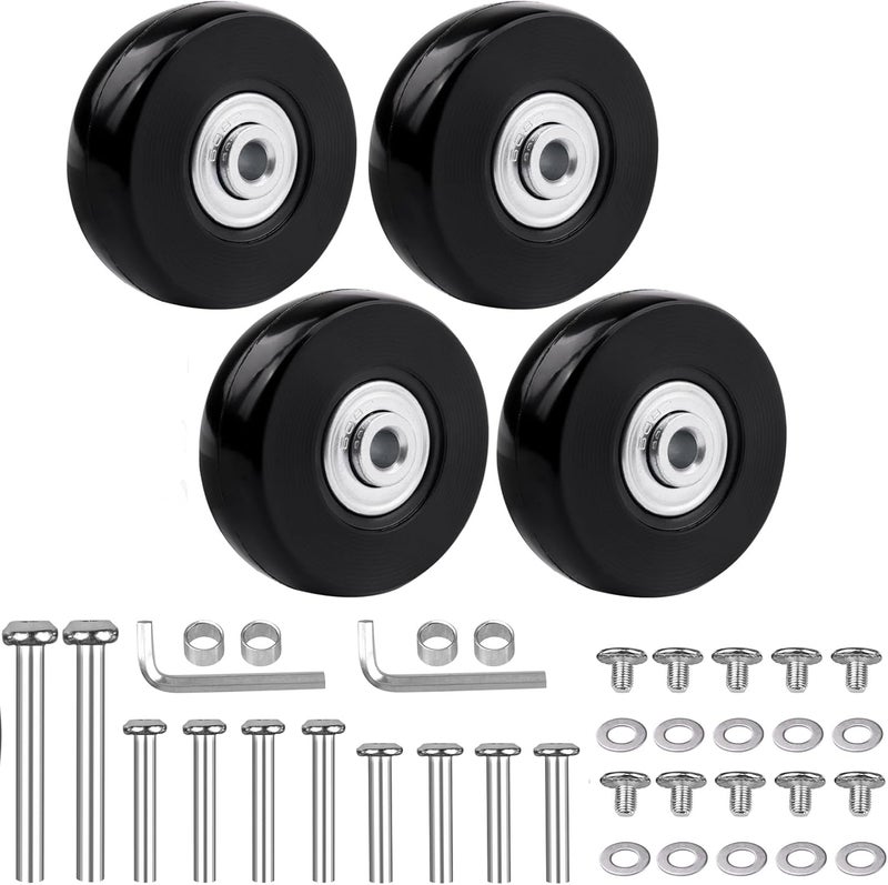 TOPGO 60mm x 18mm Luggage Suitcase Replacement Wheels, Rubber Swivel Caster Bearings Repair Kit - Set of 4 with 608ZZ Inline Skate Replacement Wheels & 3 Axles - Image 1